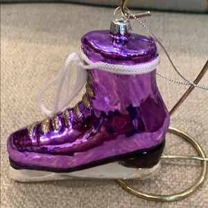 Purple Glass Ice Skate with Lace Bow Tie Christmas Ornament